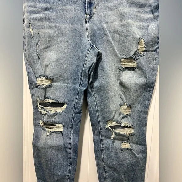 New NWT Maurice’s distressed high rise jeans jeggings denim flex L large short - Picture 5 of 11
